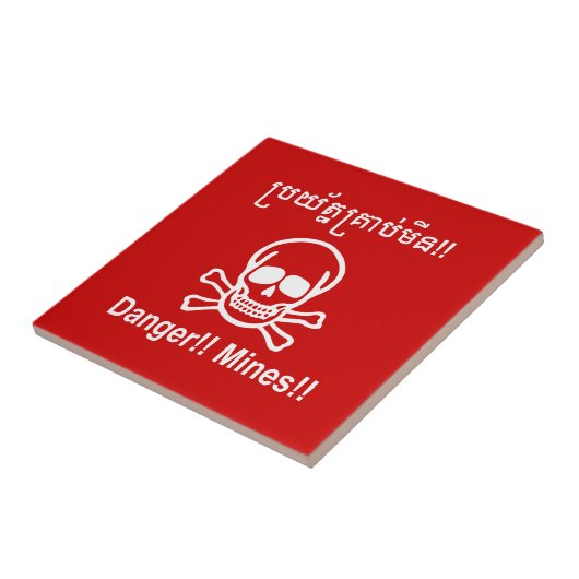 Gevaar! Mijnen! ☠ Cambodjaanse Khmer ☠ Tegeltje (Zijkant)