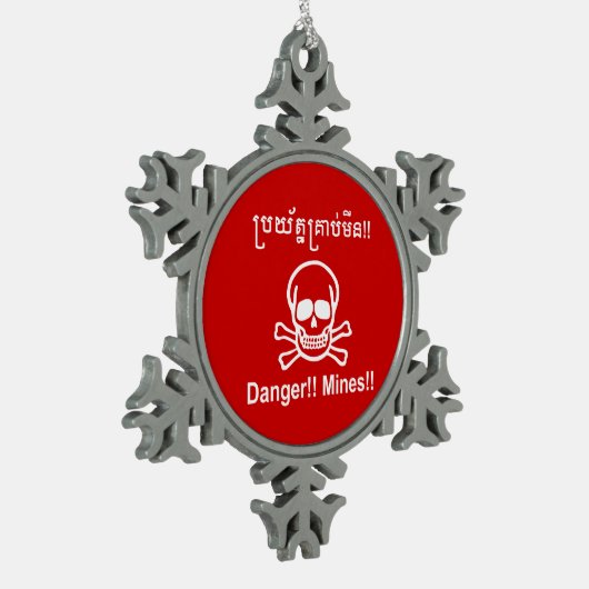 Gevaar! Mijnen! ☠ Cambodjaanse Khmer ☠ Tin Sneeuwvlok Ornament (Links)