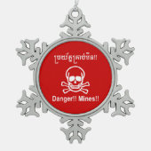 Gevaar! Mijnen! ☠ Cambodjaanse Khmer ☠ Tin Sneeuwvlok Ornament (Voorkant)