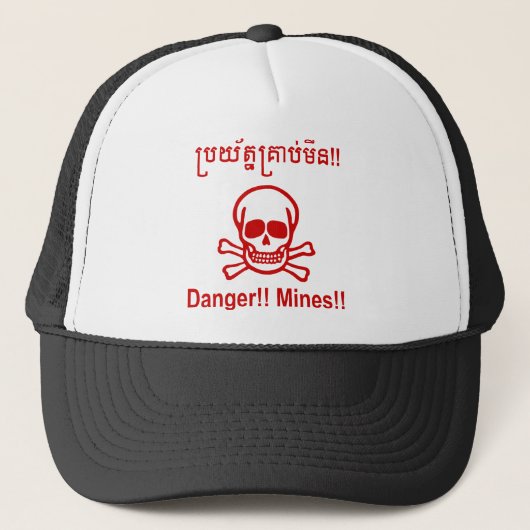 Gevaar! Mijnen! ☠ Cambodjaanse Khmer ☠ Trucker Pet (Voorkant)