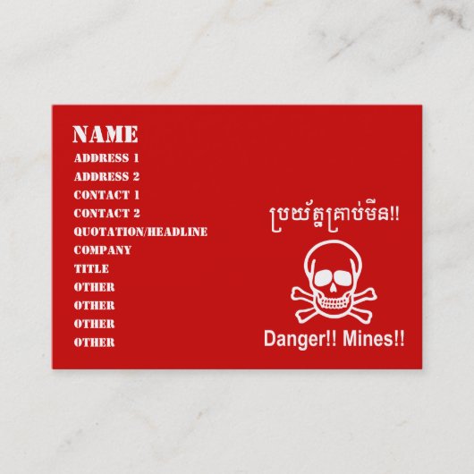 Gevaar! Mijnen! ☠ Cambodjaanse Khmer ☠ Visitekaartje (Voorkant)