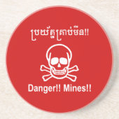 Gevaar! Mijnen! ☠ Cambodjaanse Khmer ☠ Zandsteen Onderzetter (Voorkant)