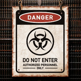 Gevaar NIET BETREDEN roestig bord & biohazard symb Poster