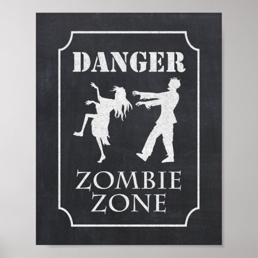 Gevaar Zombie Zone Halloween Feestbord Teken Poster (Voorkant)