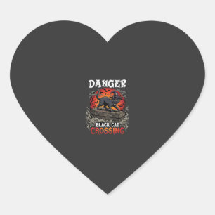 Gevaar Zwarte Kat Kruist Halloween Heksenhoed Coff Hart Sticker