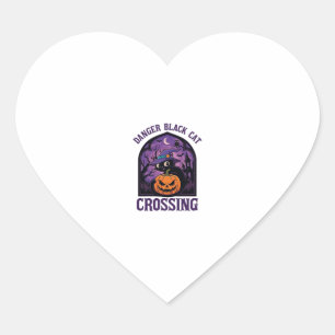 Gevaar Zwarte Kat Kruist Halloween Pompoen Heks Hart Sticker
