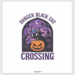 Gevaar Zwarte Kat Kruist Halloween Pompoen Heks Sticker