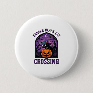 Gevaar Zwarte Kat Steekt Over Halloween Pompoen He Ronde Button 5,7 Cm