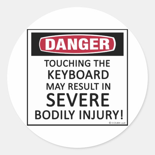 Gevaarlijk toetsenbord ronde sticker (Voorkant)