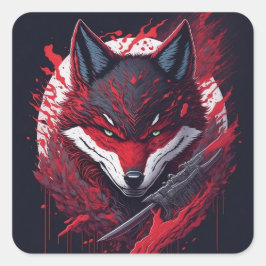 Gevaarlijke ninja wolf logo vierkante sticker