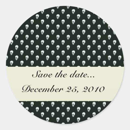 Gevaarlijke witte schedel op retro zwart oppervlak ronde sticker (Voorkant)