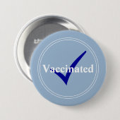 Gevaccineerd babyblauw met donkerblauw vinkje ronde button 7,6 cm (Voorkant /achterkant)