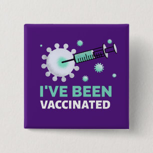gevaccineerd gecovid Blauwgroen Paars Vierkante Button 5,1 Cm
