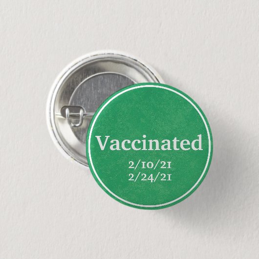 Gevaccineerd (groen) met aangepaste datums ronde button 3,2 cm (Voorkant /achterkant)
