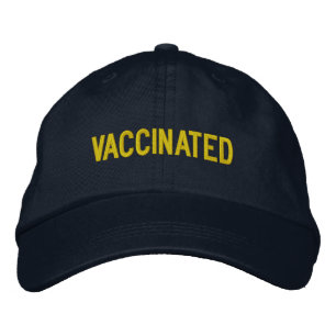 Gevaccineerde, goudgele tekst geborduurde pet