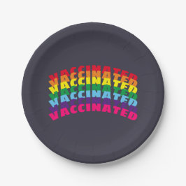 gevaccineerde regenboog van pride, donkerblauw papieren bordje