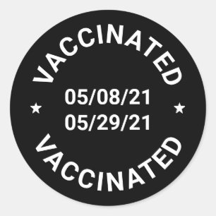 Gevaccineerde speldknoop met douanedata en tekst ronde sticker
