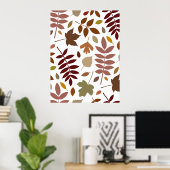 Gevallen Bladeren Lg Patroon Vallen Kleuren op Wit Poster (Thuiskantoor)