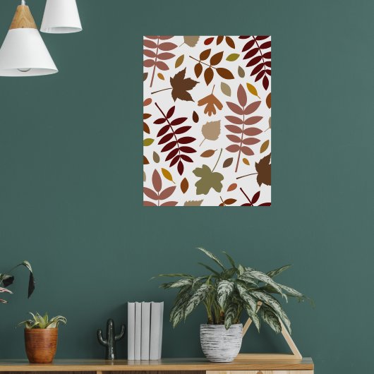 Gevallen Bladeren Lg Patroon Vallen Kleuren op Wit Poster (Woonkamer 1)
