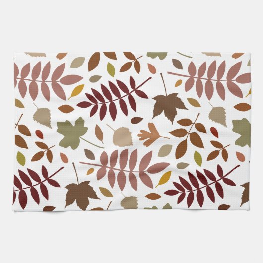Gevallen Bladeren Lg Patroon Vallen Kleuren op Wit Theedoek (Horizontaal)