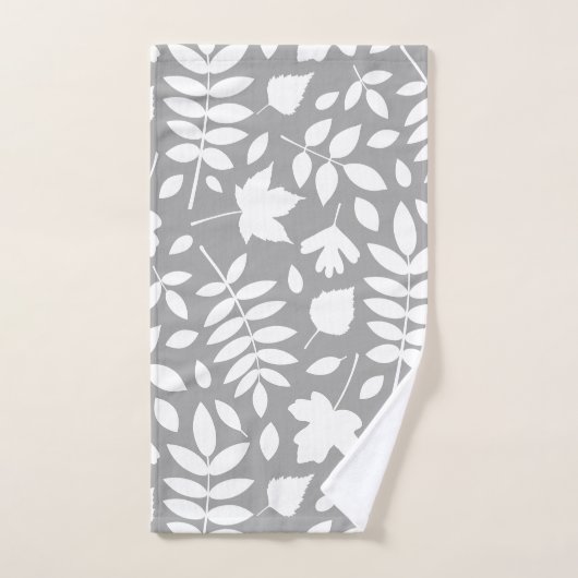 Gevallen bladeren LG Patroon Wit op Grijs Bad Handdoek (Handdoek)