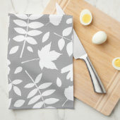 Gevallen bladeren LG Patroon Wit op Grijs Theedoek (Quarter Fold)