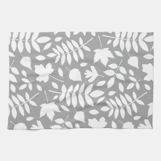 Gevallen bladeren LG Patroon Wit op Grijs Theedoek (Horizontaal)