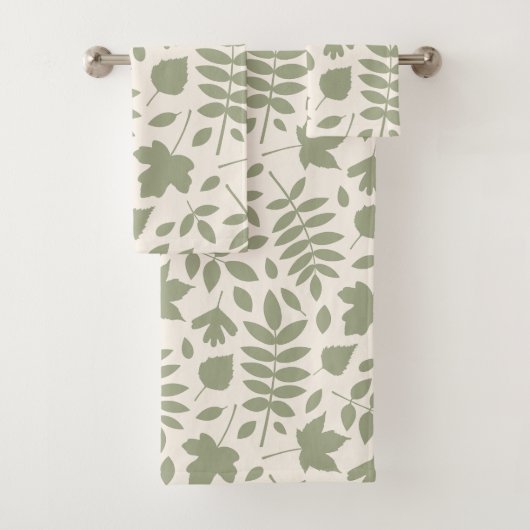 Gevallen bladeren LG Pattern Green op Cream Bad Handdoek (Insitu)