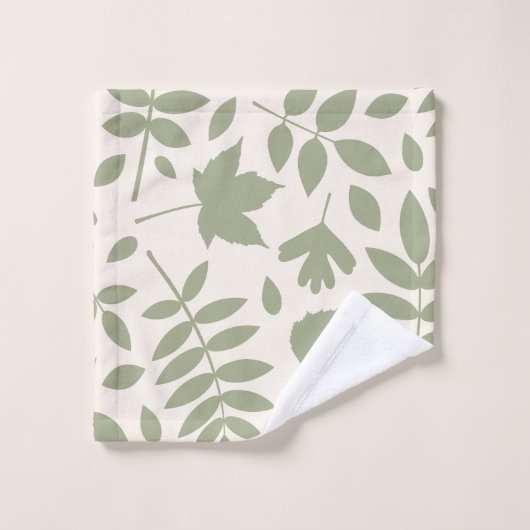 Gevallen bladeren LG Pattern Green op Cream Bad Handdoek (Wasdoekje)