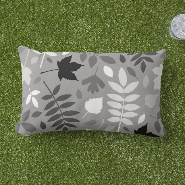 Gevallen bladeren LG Pattern Monochrome op Grijs Buitenkussen (Gras)