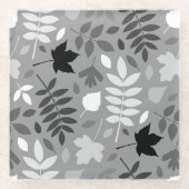 Gevallen bladeren LG Pattern Monochrome op Grijs Glazen Onderzetter (Voorkant)