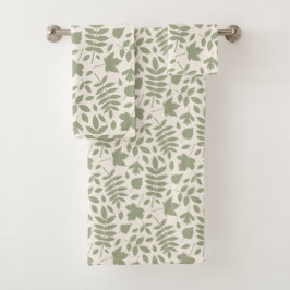 Gevallen bladeren Patroon Groen op Cream Bad Handdoek