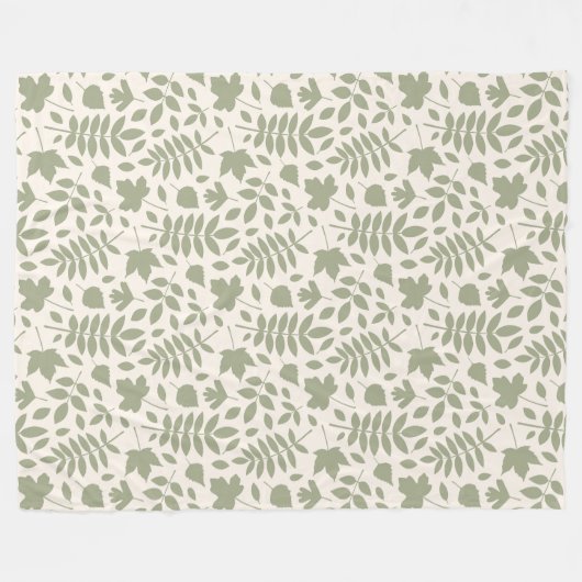 Gevallen bladeren Patroon Groen op Cream Fleece Deken (Voorkant (Horizontaal))
