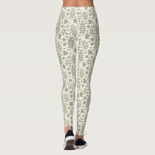 Gevallen bladeren Patroon Groen op Cream Leggings (Achterkant)
