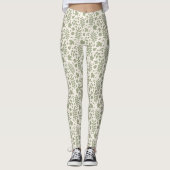 Gevallen bladeren Patroon Groen op Cream Leggings (Voorkant)