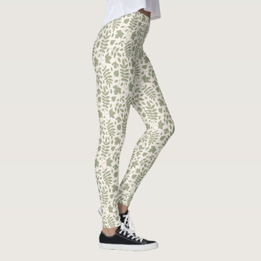Gevallen bladeren Patroon Groen op Cream Leggings (Rechts)