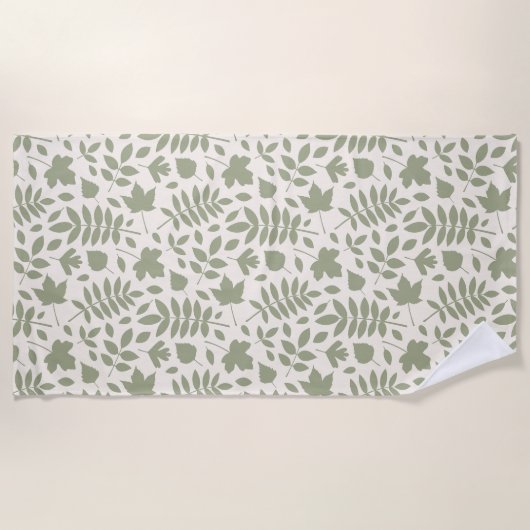 Gevallen bladeren Patroon Groen op Cream Strandlaken (Voorkant)