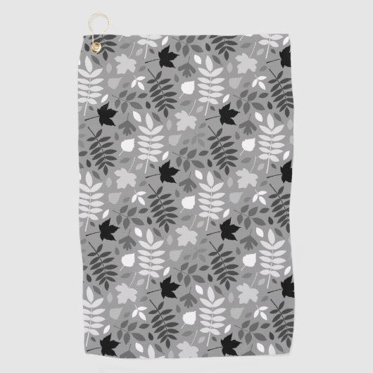 Gevallen bladeren Patroon Monochrome op grijs Golfhanddoek (Voorkant)