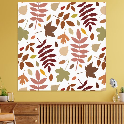 Gevallen Bladeren Patroon Vallen Kleuren op Wit Canvas Afdruk (Insitu (Woonkamer))