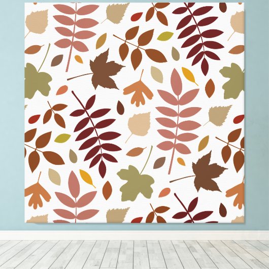 Gevallen Bladeren Patroon Vallen Kleuren op Wit Canvas Afdruk (Insitu (Houten vloer))