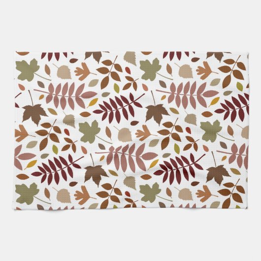 Gevallen Bladeren Patroon Vallen Kleuren op Wit Theedoek (Horizontaal)