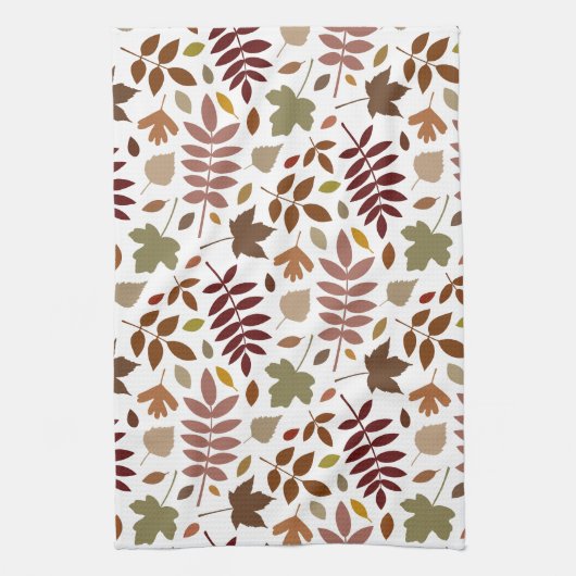 Gevallen Bladeren Patroon Vallen Kleuren op Wit Theedoek (Verticaal)