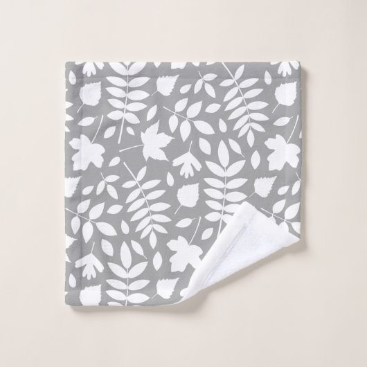 Gevallen Bladeren Patroon Wit op Grijs Bad Handdoek (Wasdoekje)