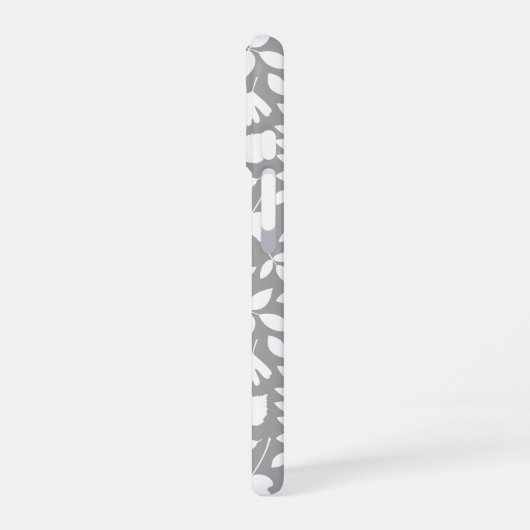 Gevallen Bladeren Patroon Wit op Grijs iPhone 16 Hoesje (Linkerkant)