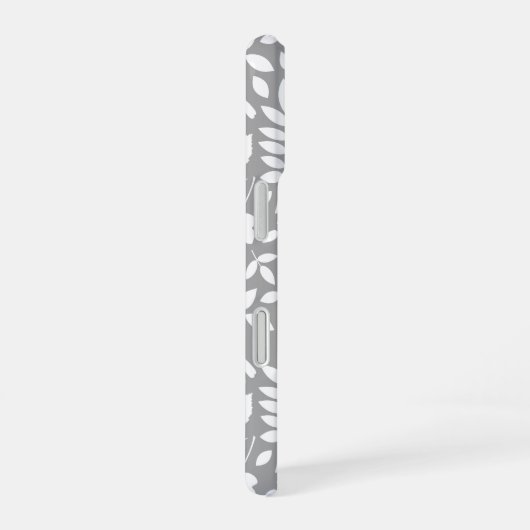 Gevallen Bladeren Patroon Wit op Grijs iPhone 16 Hoesje (Rechterkant)