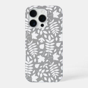 Gevallen Bladeren Patroon Wit op Grijs iPhone 16 Pro Hoesje