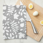 Gevallen Bladeren Patroon Wit op Grijs Theedoek (Quarter Fold)