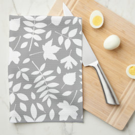 Gevallen Bladeren Patroon Wit op Grijs Theedoek