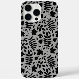 Gevallen bladeren Patroon zwart op grijs iPhone 16 Pro Max Hoesje