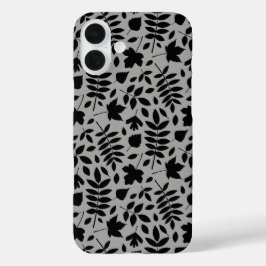 Gevallen bladeren Patroon zwart op grijs iPhone 16 Plus Hoesje